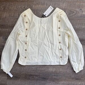 VETTA Capsule Ivory Square Neck Button Front Long Sleeve Blouse Minimalist Sz L